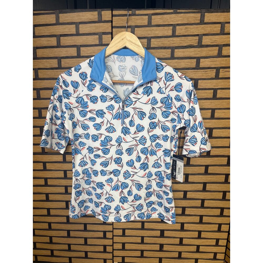 Tail White And Blue Floral‎ Polo Size XS